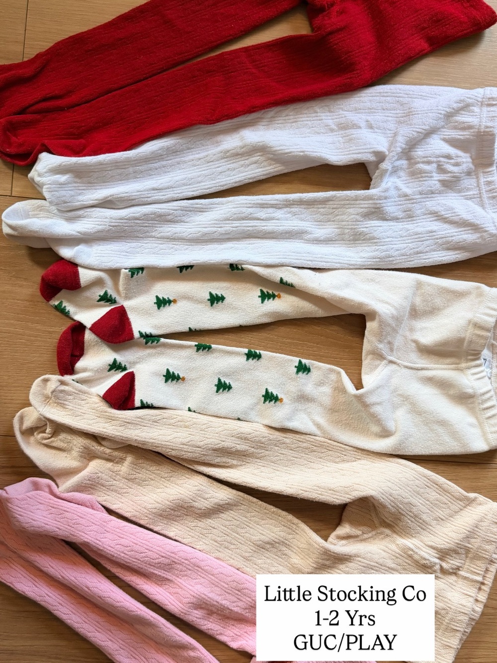 Little Stocking Co Toddler Tights - Red, White, Cream, Pink, Holiday Tree